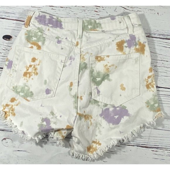Wild Fable Jean Shorts Size 2 High Rise Cutoff White Tie Dye Button Fly Denim - Picture 2 of 11